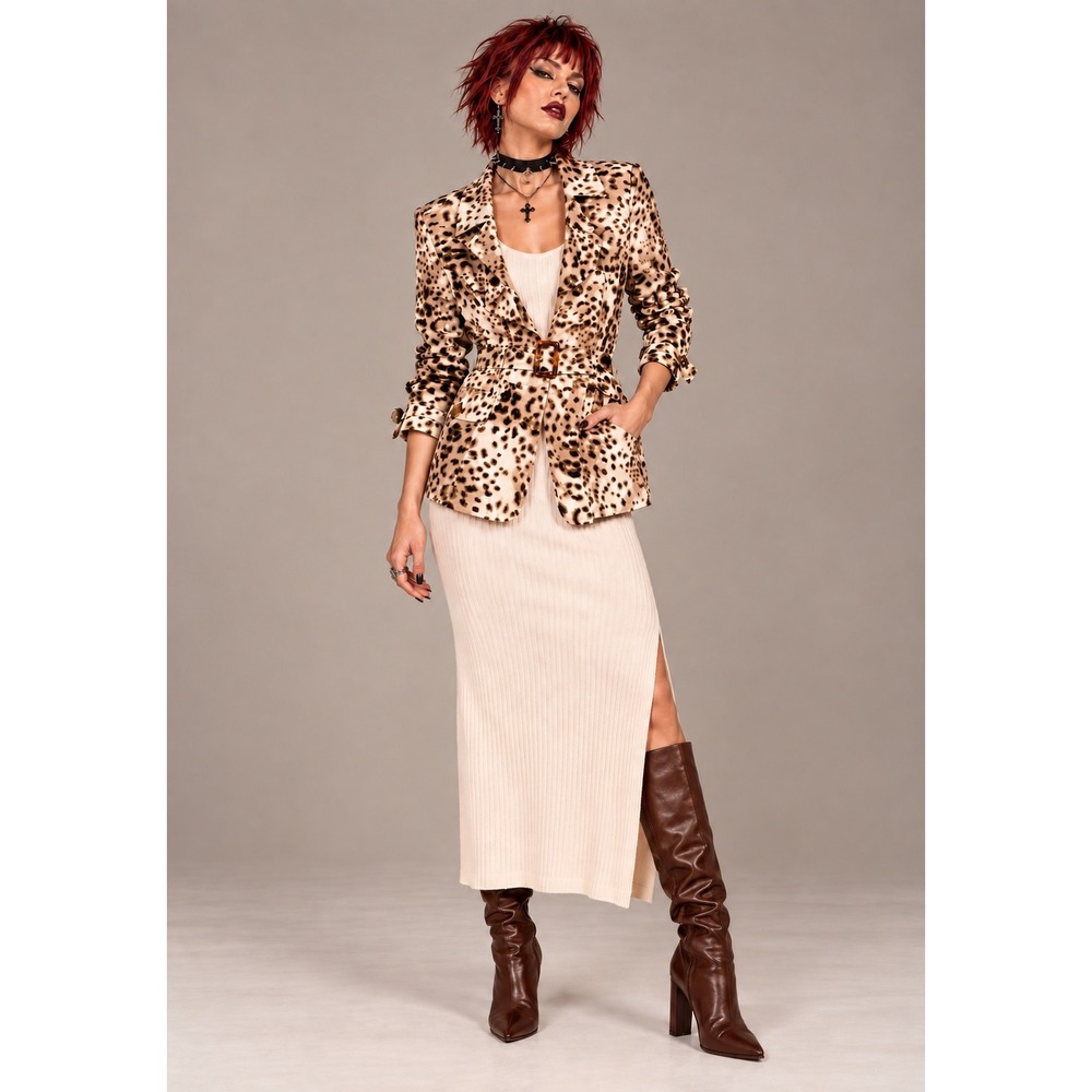 Fenn Wright Manson Silk Leopard Print Belted Ruffle Jacket Office Goth Medium